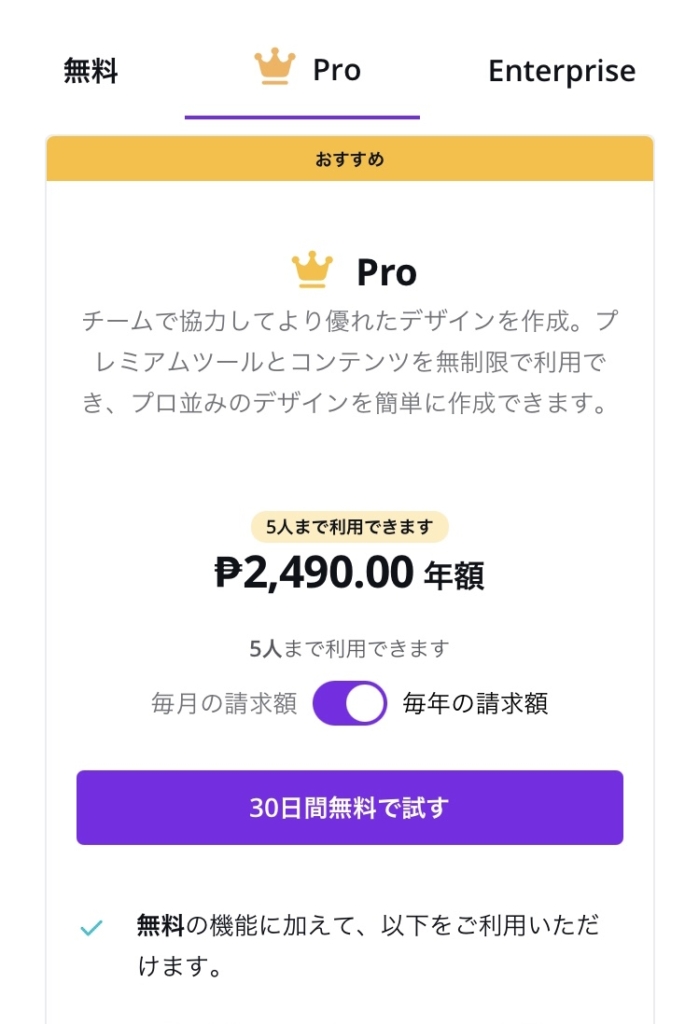 CANVA Proはフィリピンで契約すると日本の半額になります